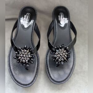 Coach Signature Norice Black Patent and Canvas Sandals